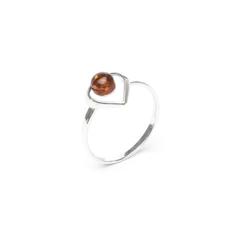 MILLENNE Multifaceted Baltic Amber Pear Enclosed Bead Silver Ring with 925 Sterling Silver