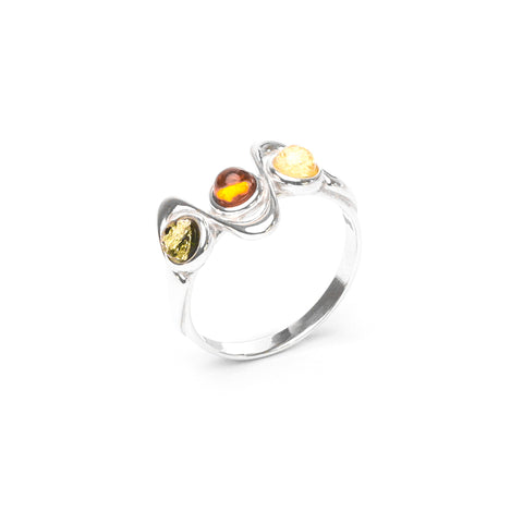 MILLENNE Multifaceted Baltic Amber Waves Silver Ring with 925 Sterling Silver