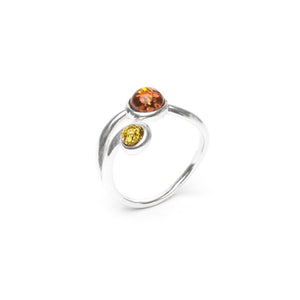 MILLENNE Multifaceted Baltic Amber Double Curve Silver Ring with 925 Sterling Silver