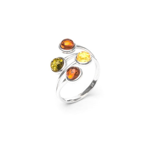 MILLENNE Multifaceted Baltic Amber Four Stone Statement Silver Ring with 925 Sterling Silver