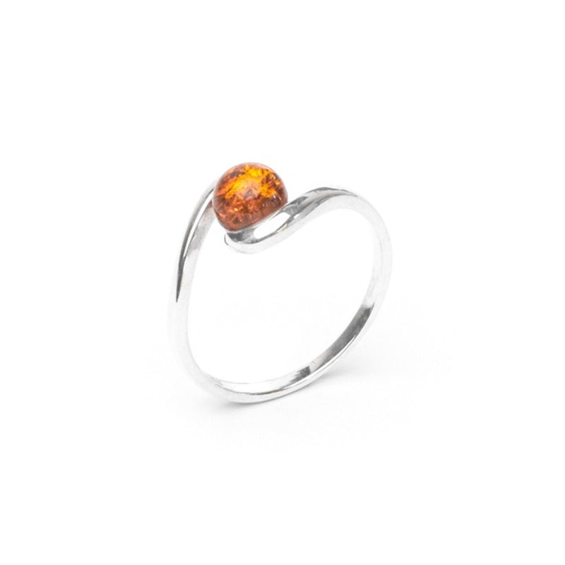 MILLENNE Multifaceted Baltic Amber Bead Silver Ring with 925 Sterling Silver