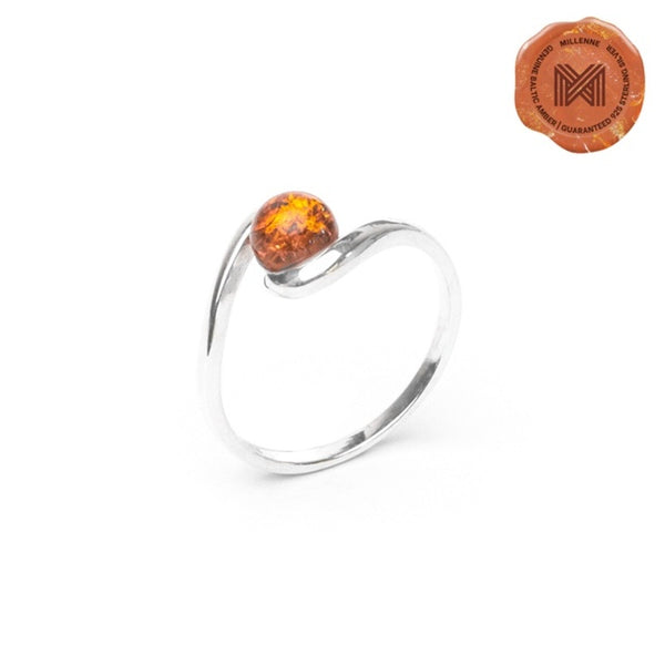 MILLENNE Multifaceted Baltic Amber Bead Silver Ring with 925 Sterling Silver