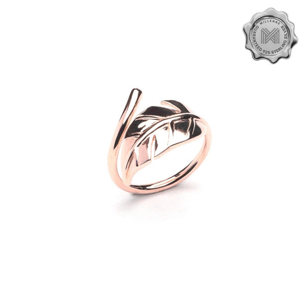 MILLENNE Millennia 2000 Mockup Leaf Curly Rose Gold Adjustable Ring with 925 Sterling Silver