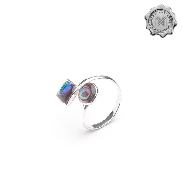 MILLENNE Minimal Abalone Shell Featuring Circle and Square Silver Adjustable Ring with 925 Sterling Silver