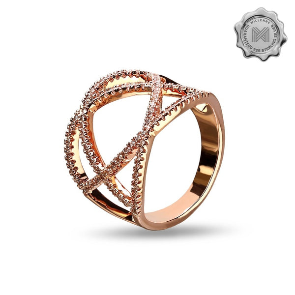 MILLENNE Made For The Night Statement Cubic Zirconia Rose Gold Ring with 925 Sterling Silver