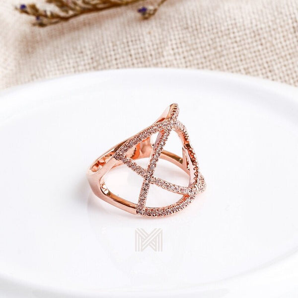 MILLENNE Made For The Night Statement Cubic Zirconia Rose Gold Ring with 925 Sterling Silver