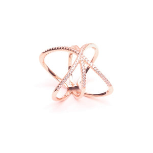 MILLENNE Made For The Night Long Curved Cubic Zirconia Rose Gold Ring with 925 Sterling Silver