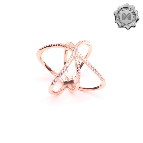 MILLENNE Made For The Night Long Curved Cubic Zirconia Rose Gold Ring with 925 Sterling Silver