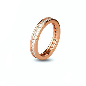 MILLENNE Made For The Night Square Crystal Set Eternity Cubic Zirconia Rose Gold Ring with 925 Sterling Silver
