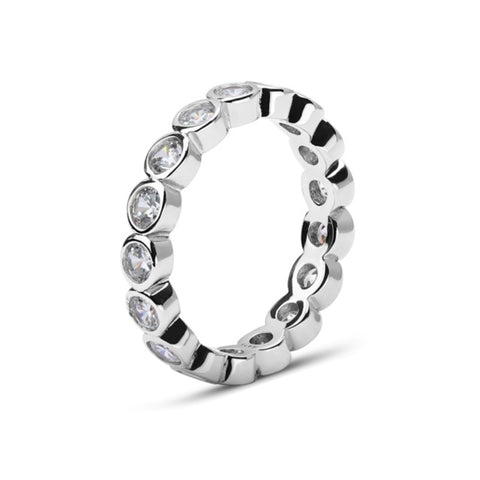 MILLENNE Made For The Night Bezel Set Circular Crustal Cubic Zirconia Rhodium Ring with 925 Sterling Silver