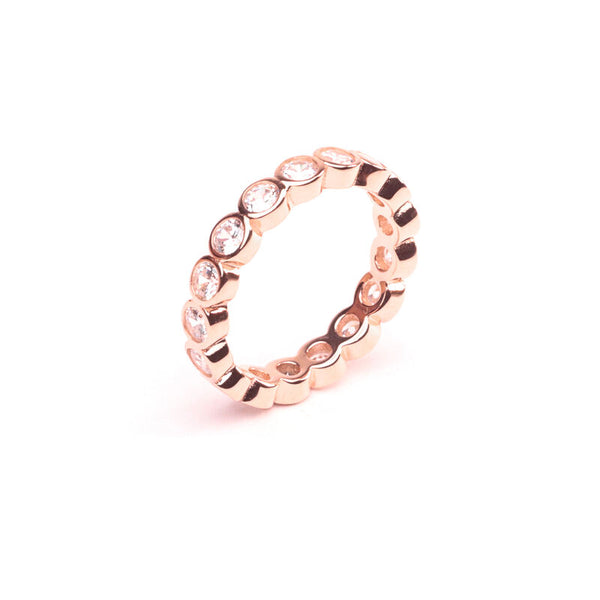 MILLENNE Made For The Night Bezel Set Circular Crustal Cubic Zirconia Rose Gold Ring with 925 Sterling Silver