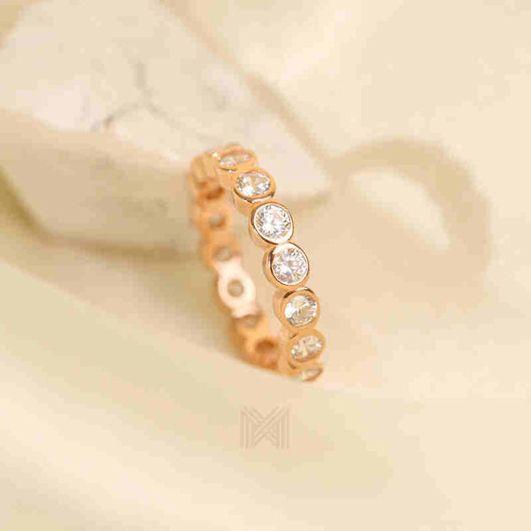 MILLENNE Made For The Night Bezel Set Circular Crustal Cubic Zirconia Rose Gold Ring with 925 Sterling Silver