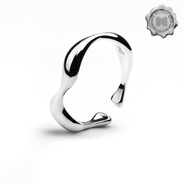 MILLENNE Minimal Organic Flow Rhodium Ring with 925 Sterling Silver