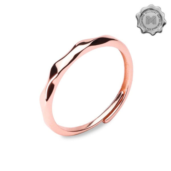 MILLENNE Minimal Curvy Rose Gold Stackable Ring with 925 Sterling Silver