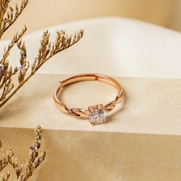 MILLENNE Made For The Night Diamonds are Forever Square Cubic Zirconia Rose Gold Ring with 925 Sterling Silver