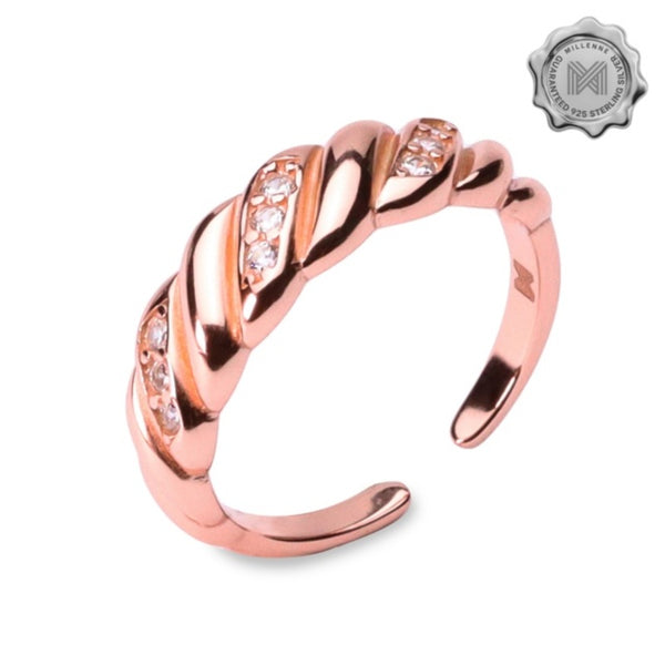 MILLENNE Millennia 2000 Croissant Studded Cubic Zirconia Rose Gold Ring with 925 Sterling Silver