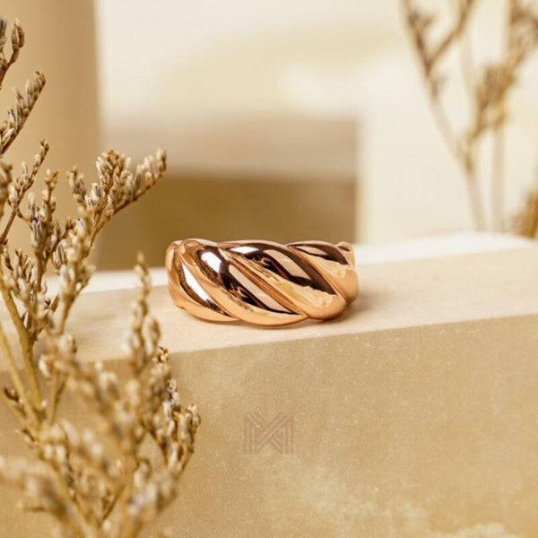 MILLENNE Millennia 2000 Croissant Rose Gold Ring with 925 Sterling Silver