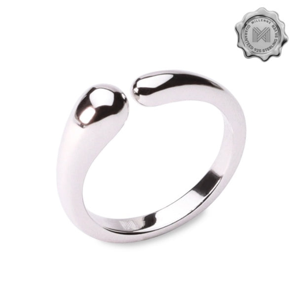 MILLENNE Minimal Organic Form White Gold Adjustable Ring with 925 Sterling Silver