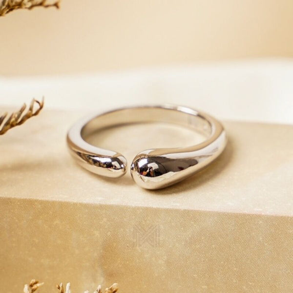 MILLENNE Minimal Organic Form White Gold Adjustable Ring with 925 Sterling Silver