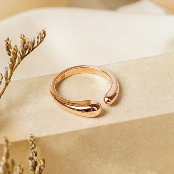 MILLENNE Minimal Organic Form Rose Gold Adjustable Ring with 925 Sterling Silver