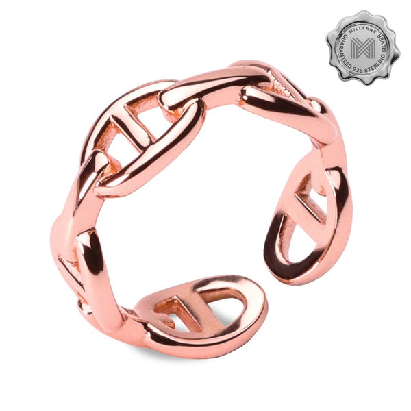 MILLENNE Millennia 2000 Tiny Buckles Rose Gold Ring with 925 Sterling Silver
