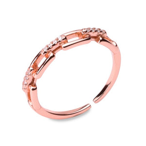 MILLENNE Millennia 2000 Studded Chain Link Cubic Zirconia Rose Gold Ring with 925 Sterling Silver