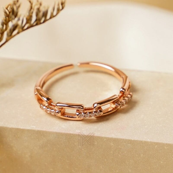 MILLENNE Millennia 2000 Studded Chain Link Cubic Zirconia Rose Gold Ring with 925 Sterling Silver