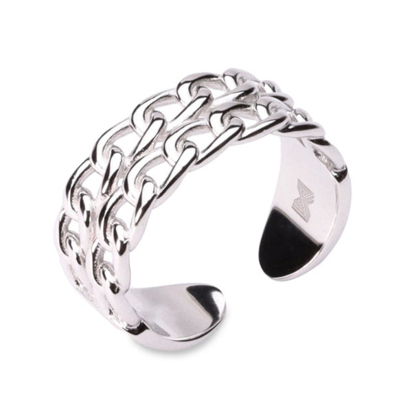 MILLENNE Millennia 2000 Double Chain Link White Gold Ring with 925 Sterling Silver