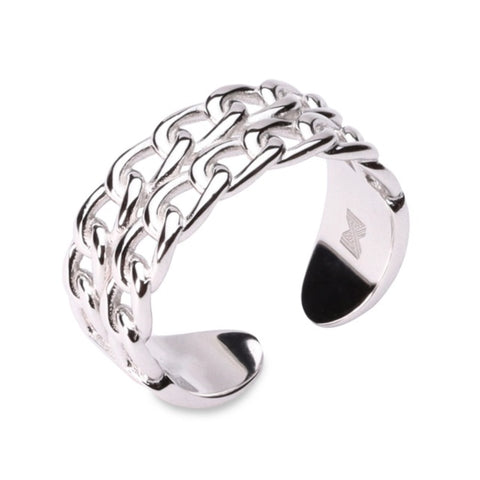 MILLENNE Millennia 2000 Double Chain Link White Gold Ring with 925 Sterling Silver