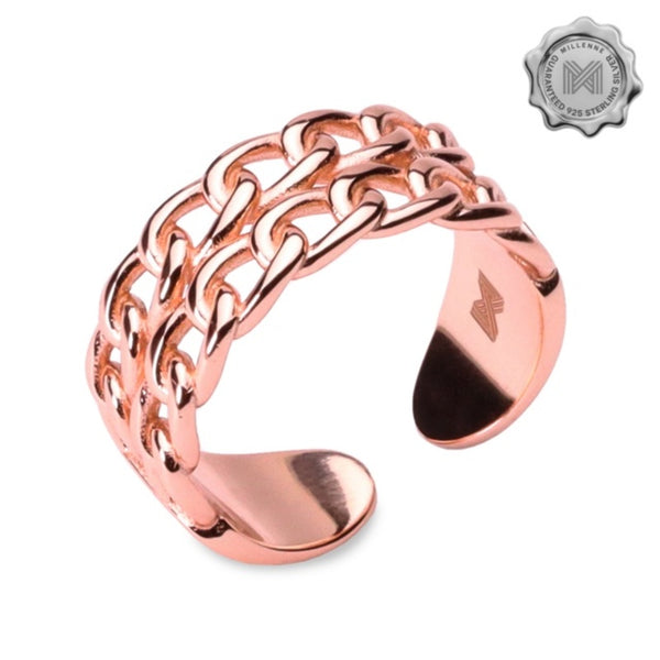 MILLENNE Millennia 2000 Double Chain Link Rose Gold Ring with 925 Sterling Silver