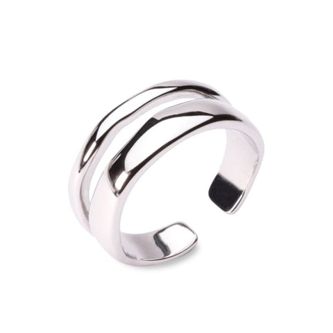 MILLENNE Millennia 2000 Double Line Stackable White Gold Ring with 925 Sterling Silver