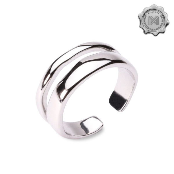 MILLENNE Millennia 2000 Double Line Stackable White Gold Ring with 925 Sterling Silver