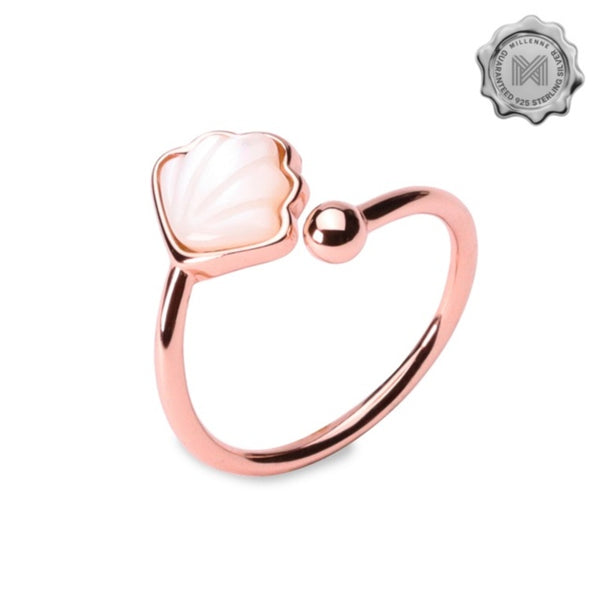 MILLENNE Millennia 2000 Oyster and Pearl Rose Gold Ring with 925 Sterling Silver