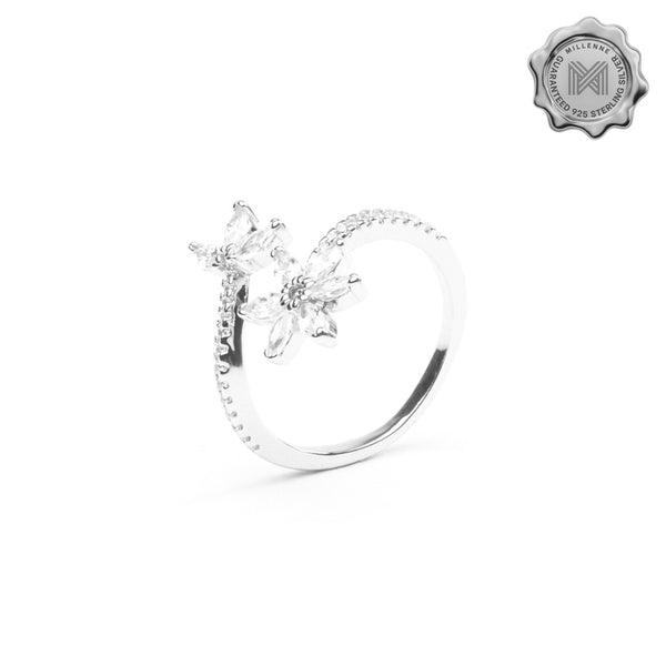 MILLENNE Made For The Night Flower Cubic Zirconia Silver Adjustable Ring with 925 Sterling Silver