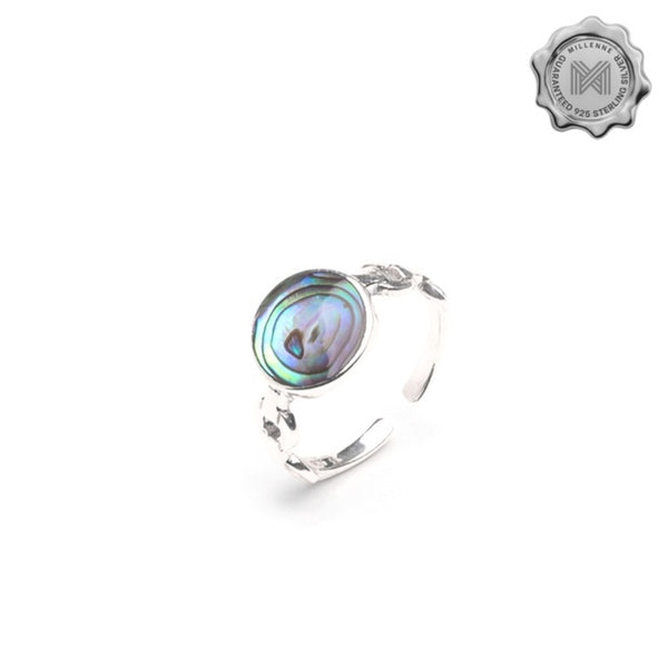 MILLENNE Multifaceted Abalone Shell Disc White Gold Ring with 925 Sterling Silver