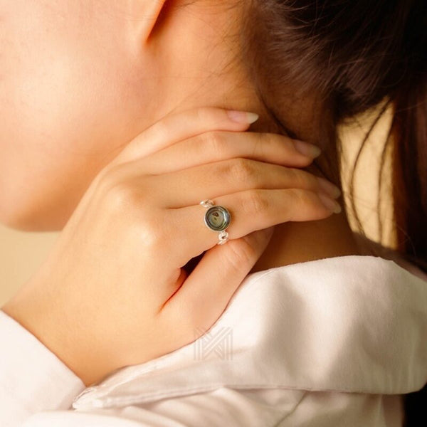 MILLENNE Multifaceted Abalone Shell Disc White Gold Ring with 925 Sterling Silver