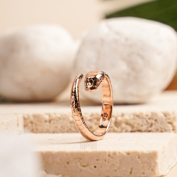 MILLENNE Millennia 2000 Statement Serpent Rose Gold Adjustable Ring with 925 Sterling Silver