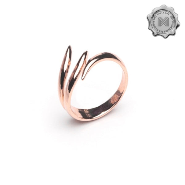 MILLENNE Minimal Asymmetrical Rose Gold Adjustable Ring with 925 Sterling Silver