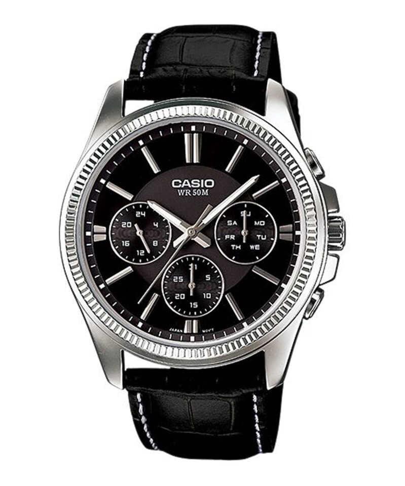 Casio MTP-1375L-1AV Men's Analog Watch with Black Genuine Leather Band
