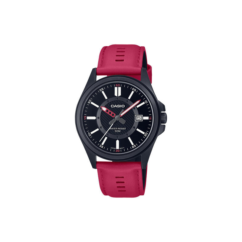 Casio Men's Analog Watch MTP-E700BL-1EV Red Genuine Leather Band Watch for men