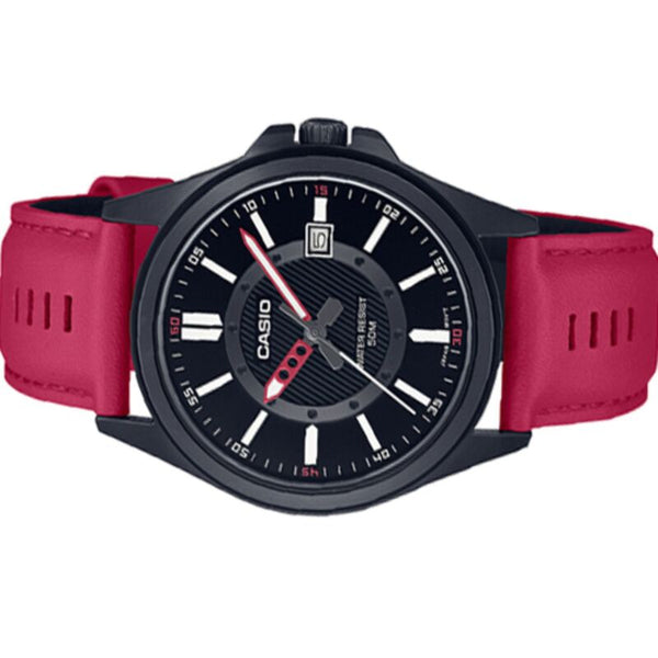 Casio Men's Analog Watch MTP-E700BL-1EV Red Genuine Leather Band Watch for men