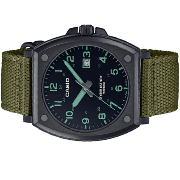 Casio Men's Analog Watch MTP-E715C-3AV Army Green Nylon Band watch for mens