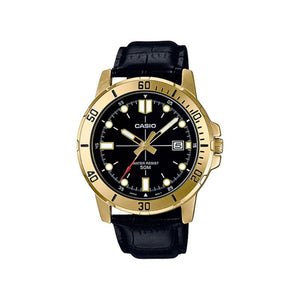 Casio Men's Analog Watch MTP-VD01GL-1EV Gold tone Black Leather Watch
