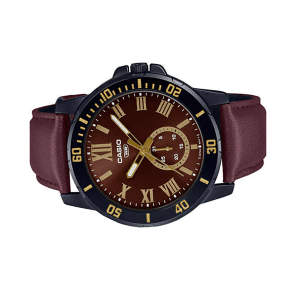 Casio Men's Analog Watch MTP-VD200BL-5B Brown Leather Band Watch for men