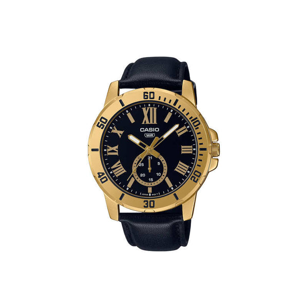 Casio Men's Analog Watch MTP-VD200GL-1B Gold tone with Black Leather Band Watch for men