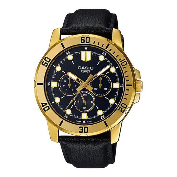 Casio Men's Analog Watch MTP-VD300GL-1E Gold ion plated case Black Leather Watch