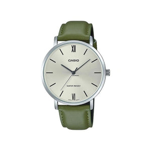 Casio Men's Analog MTP-VT01L-3B Army Green Leather Band Casual Watch