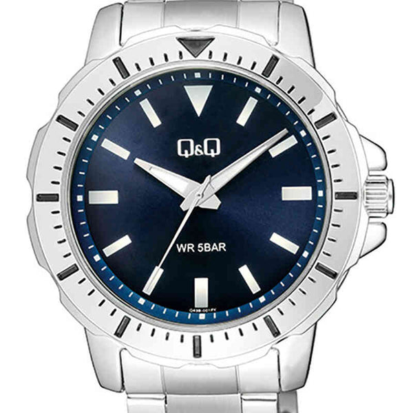 Q&Q Watch by Citizen Q43B-001PY Men Analog Watch with Silver Stainless Steel Strap