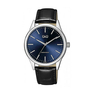 Q&Q Watch by Citizen Q59A-003PY Men Analog Watch with Black Leather Strap