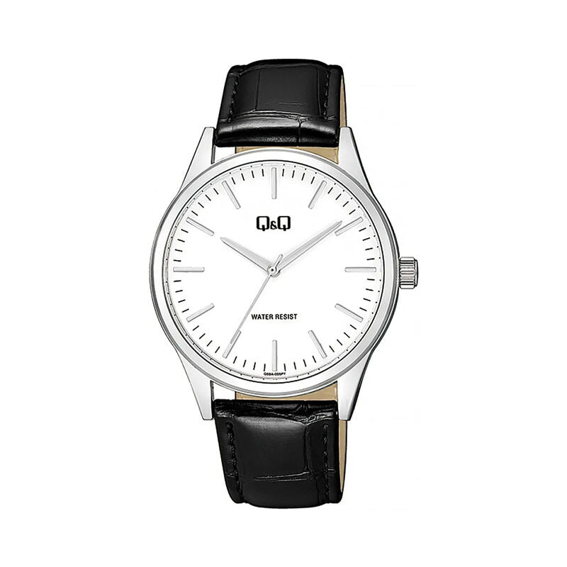 Q&Q Watch by Citizen Q59A-005PY Men Analog Watch with Black Leather Strap